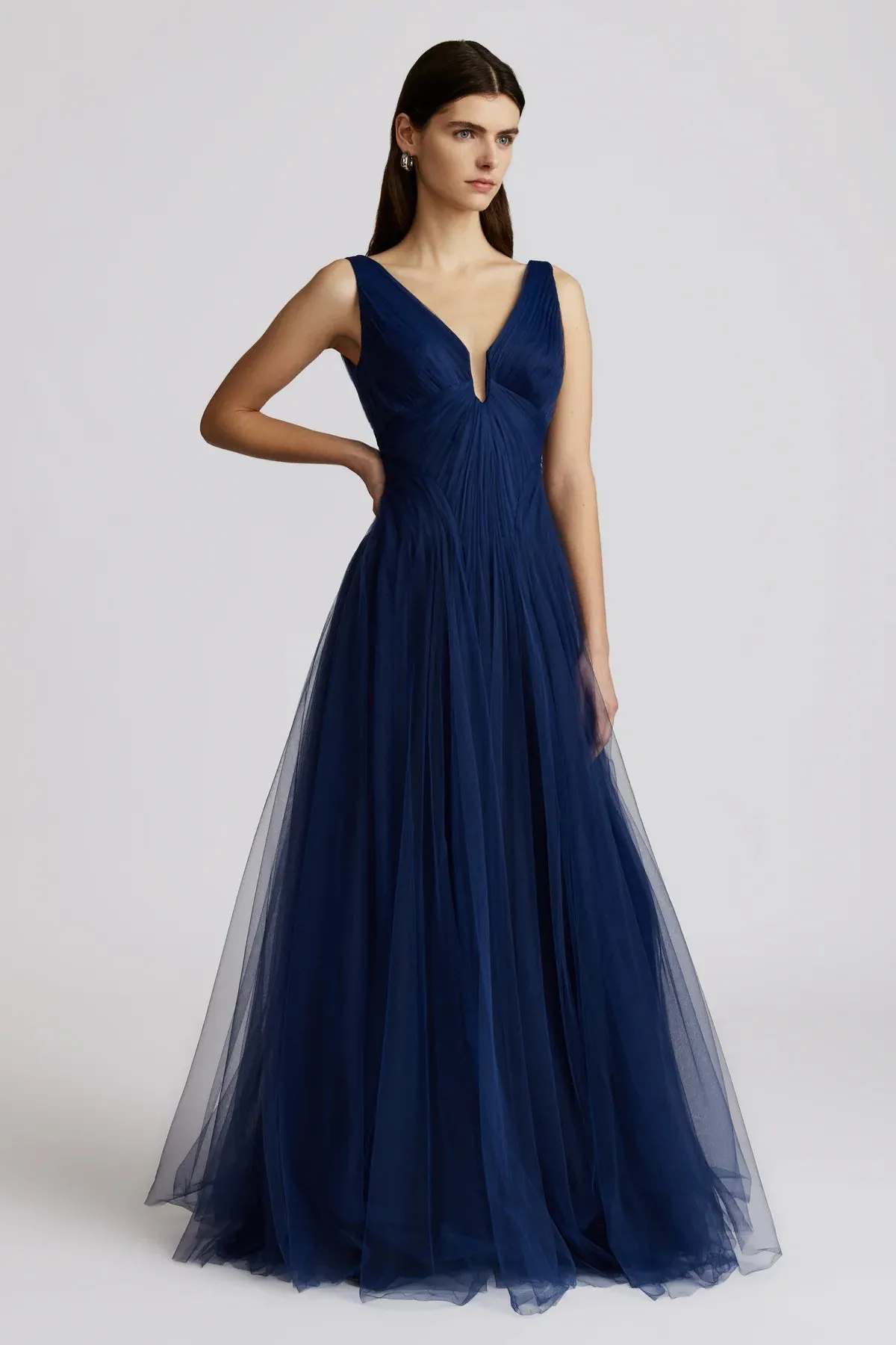 Pleated Tulle Gown - Dark Navy