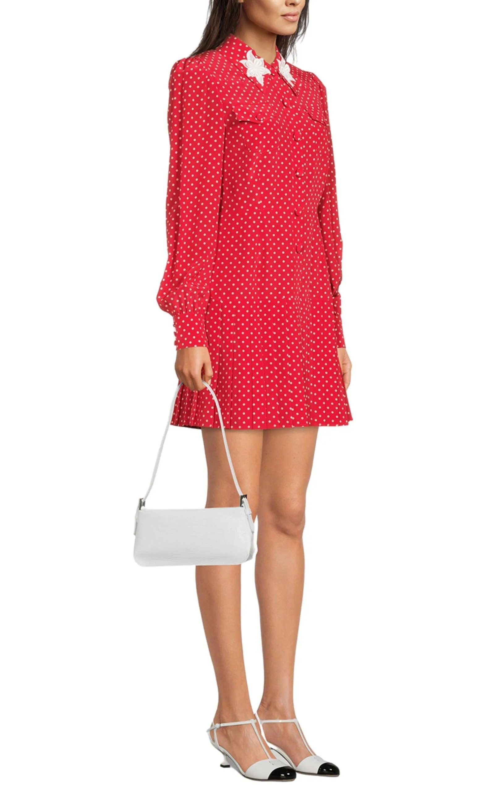 Polka Dot Print Silk Shirt Dress