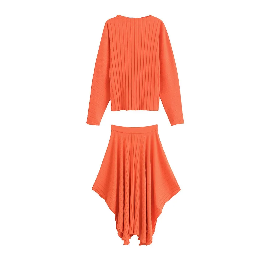 Pre Order: Asymmetric Pleated Top   Pleated Skirt Set