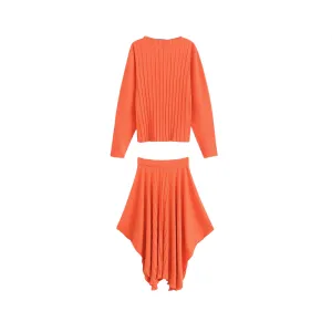 Pre Order: Asymmetric Pleated Top   Pleated Skirt Set