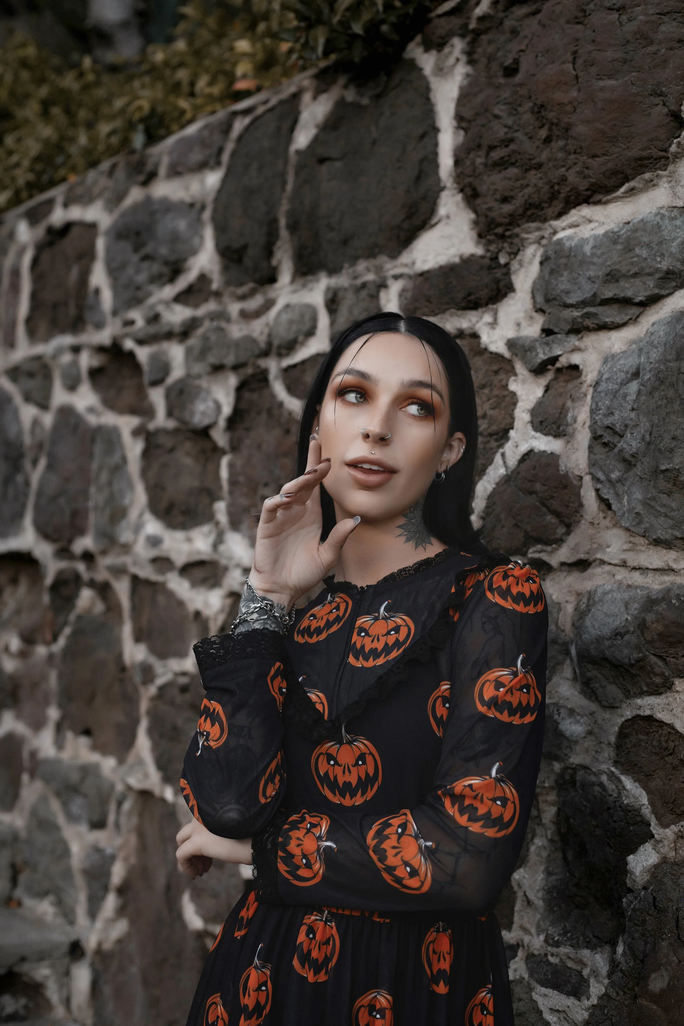 Pumpkin Print Victorian Lace Dress