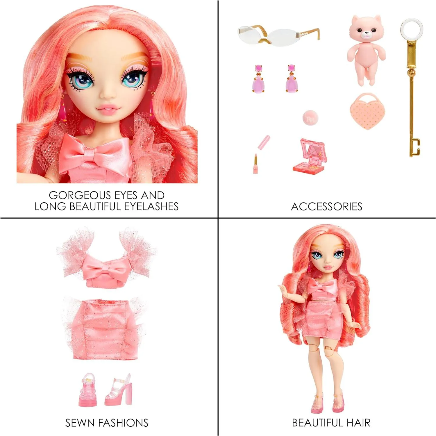 Rainbow High Pinkly - Pink Fashion Doll in Fashionable Outfit, with Glasses & 10  Colorful Play Accessories