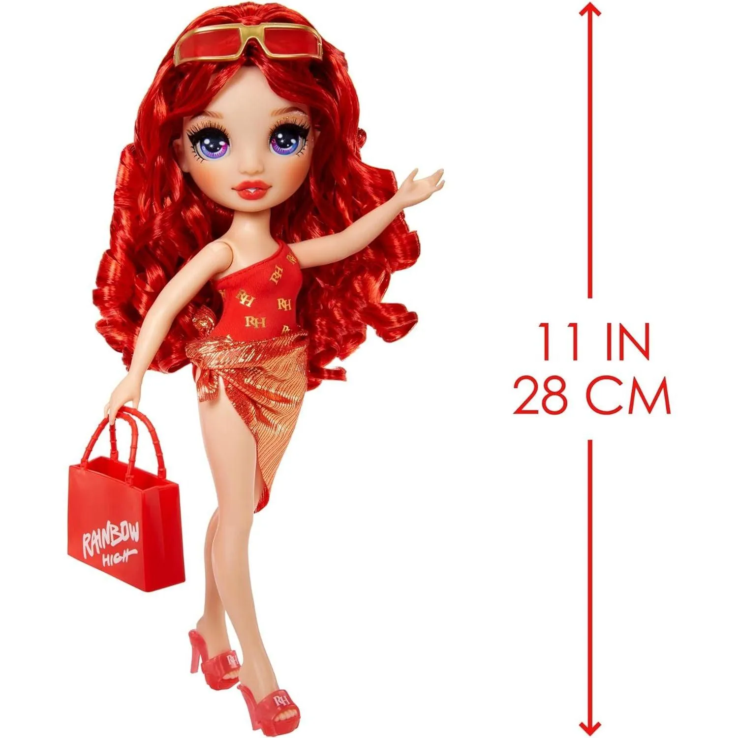 Rainbow High Swim & Style Ruby, Red 11" Fashion Doll with Shimmery Wrap to Style 10  Ways, Removable Swimsuit, Sandals