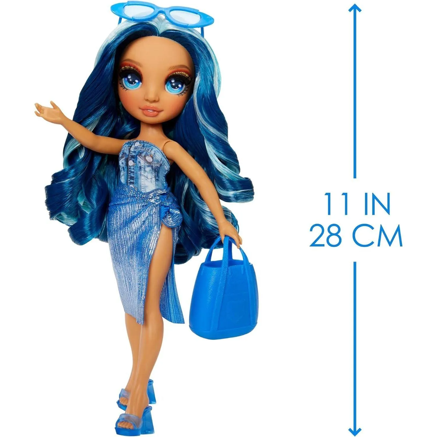 Rainbow High Swim & Style Skyler, Blue 11" Fashion Doll with Shimmery Wrap to Style 10  Ways, Removable Swimsuit, Sandals