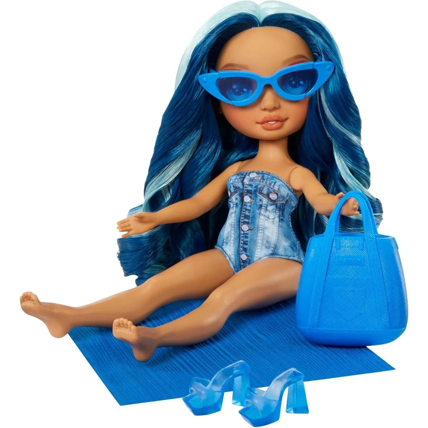 Rainbow High Swim & Style Skyler, Blue 11" Fashion Doll with Shimmery Wrap to Style 10  Ways, Removable Swimsuit, Sandals