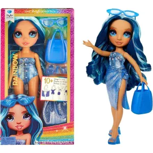 Rainbow High Swim & Style Skyler, Blue 11" Fashion Doll with Shimmery Wrap to Style 10  Ways, Removable Swimsuit, Sandals