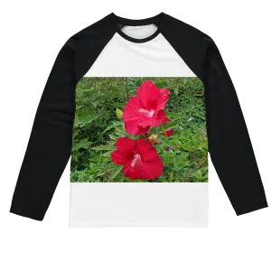 Red Flowers Sublimation Baseball Long Sleeve T-Shirt