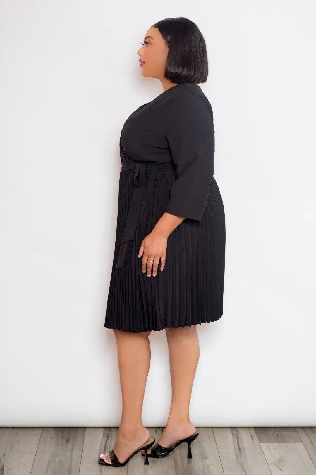 Royal Curves Black Pleated Dress