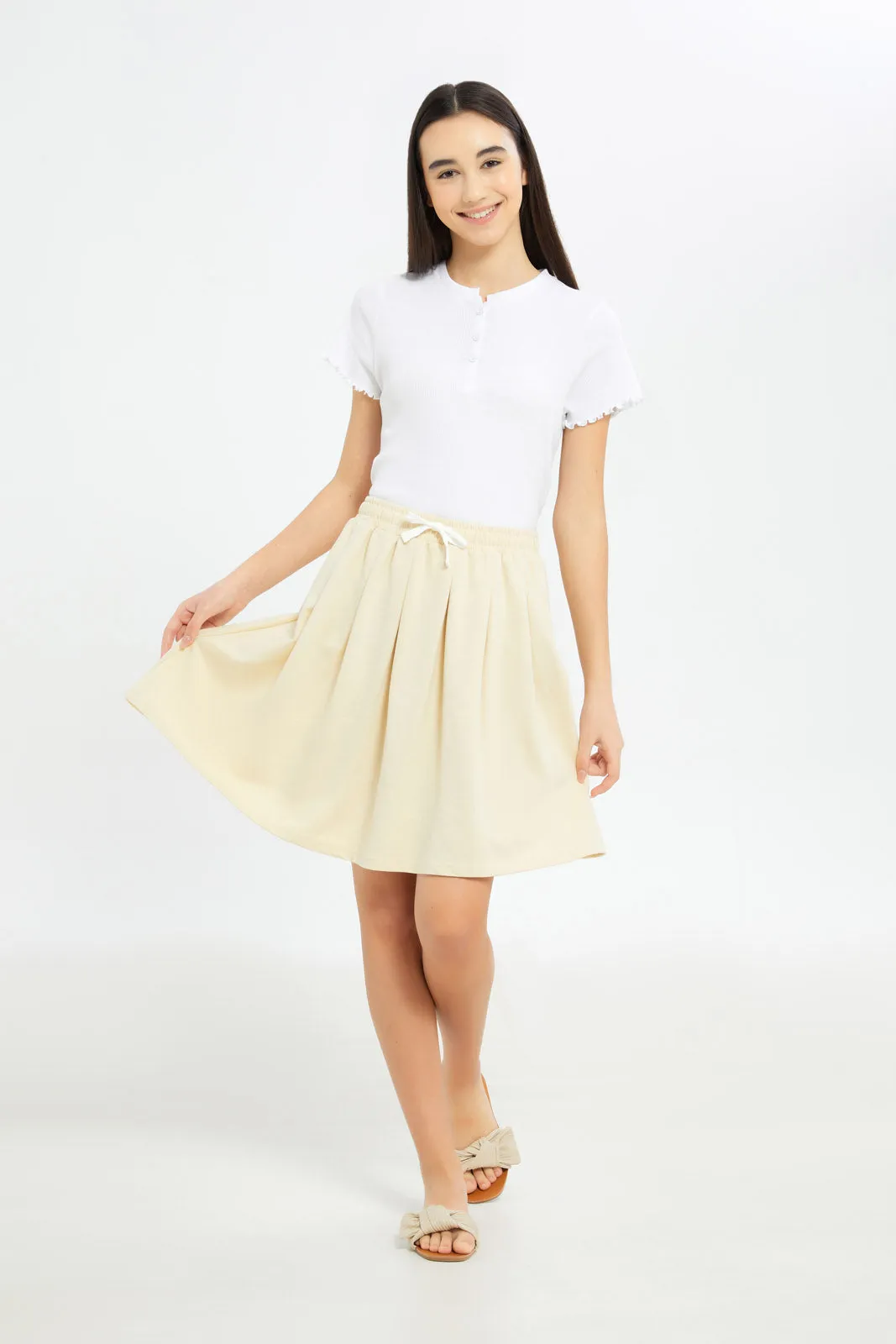 Senior Girls Beige Pleated Skirt