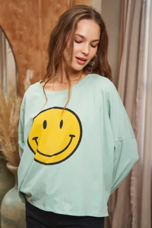 SMILEY FACE LONG SLEEVE CROP TOP *Online Only*