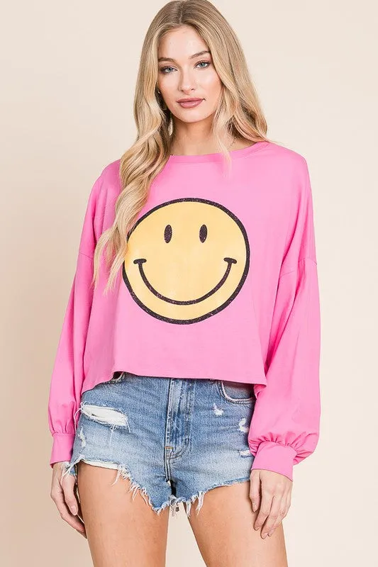 SMILEY FACE LONG SLEEVE CROP TOP *Online Only*