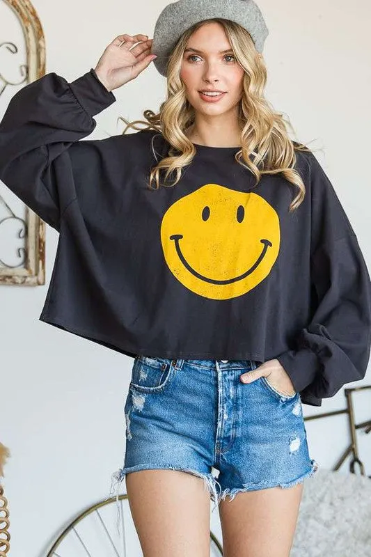 SMILEY FACE LONG SLEEVE CROP TOP *Online Only*