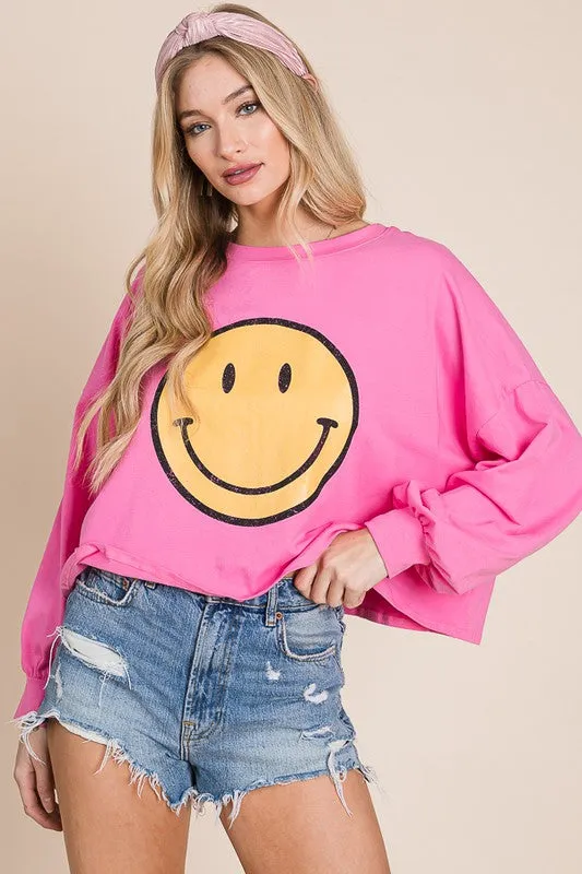 SMILEY FACE LONG SLEEVE CROP TOP *Online Only*