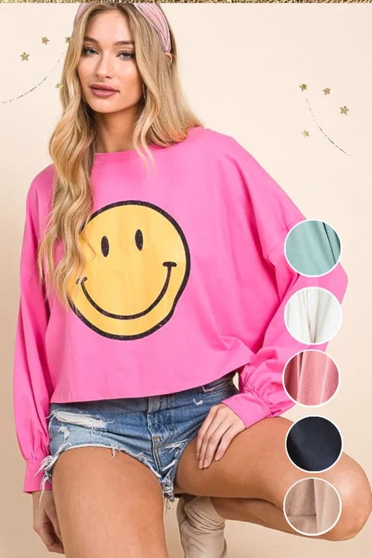 SMILEY FACE LONG SLEEVE CROP TOP *Online Only*