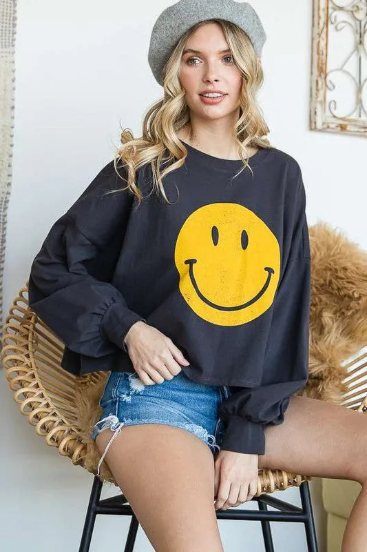 SMILEY FACE LONG SLEEVE CROP TOP *Online Only*