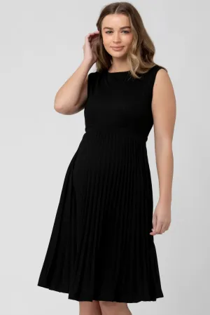 Sophia Pleated Maternity Dress in Caviar