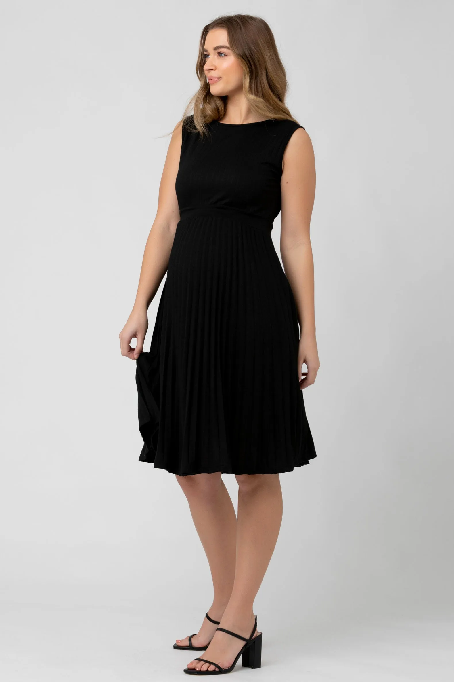 Sophia Pleated Maternity Dress in Caviar