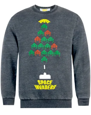 Space Invaders Christmas Tree Design Men's Grey Christmas Jumper