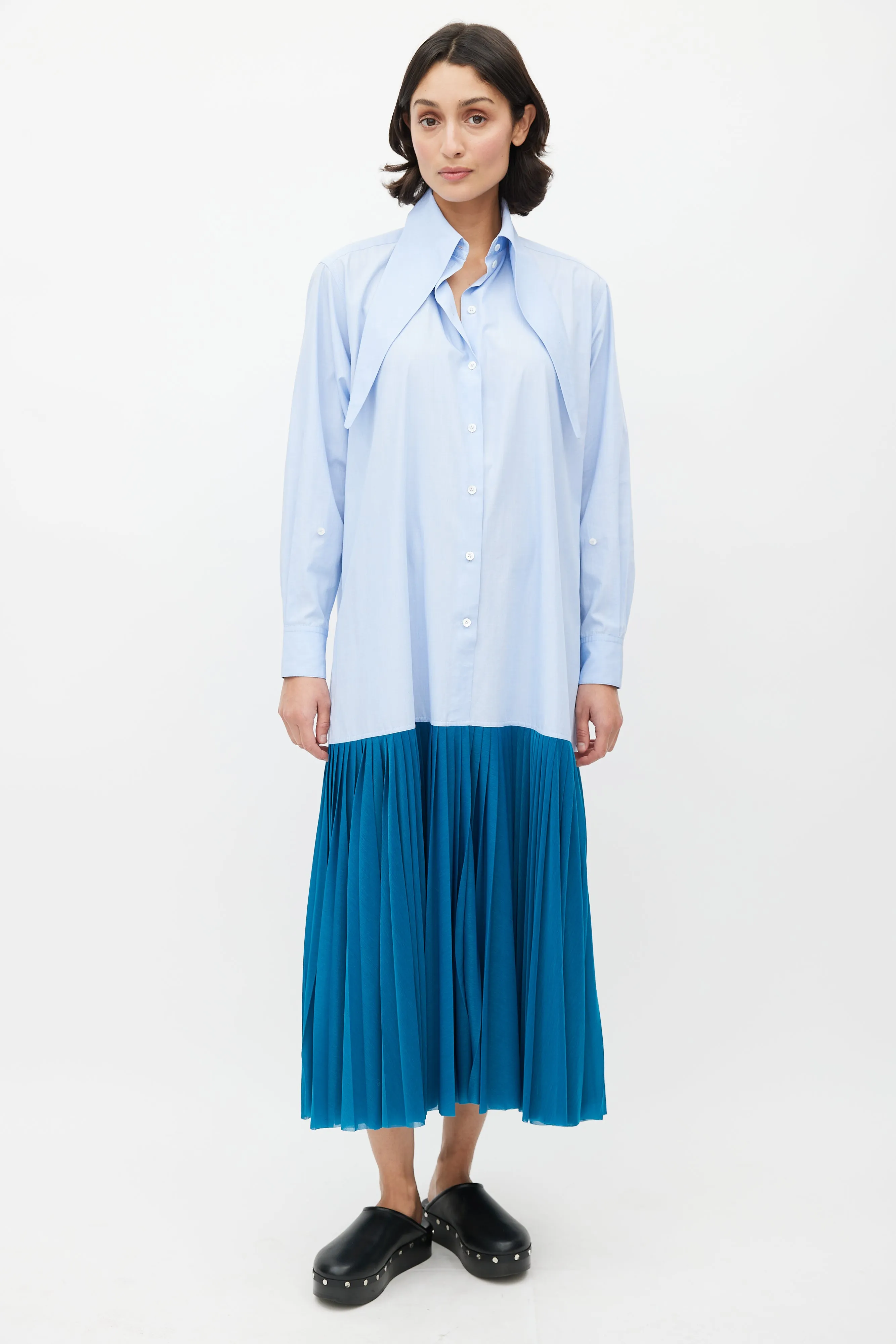 Spring 2017 Blue Pleated Shirt Dress