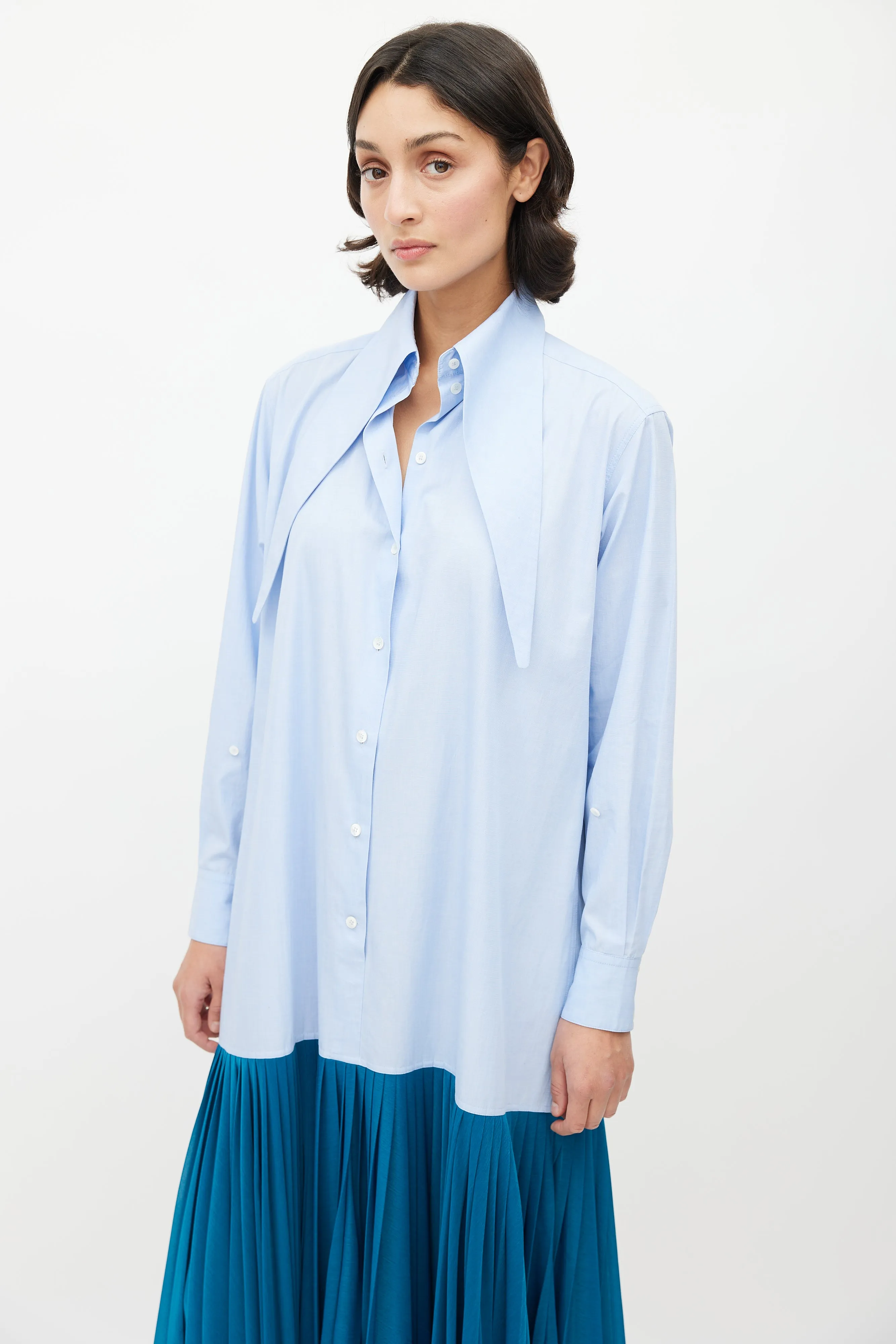 Spring 2017 Blue Pleated Shirt Dress