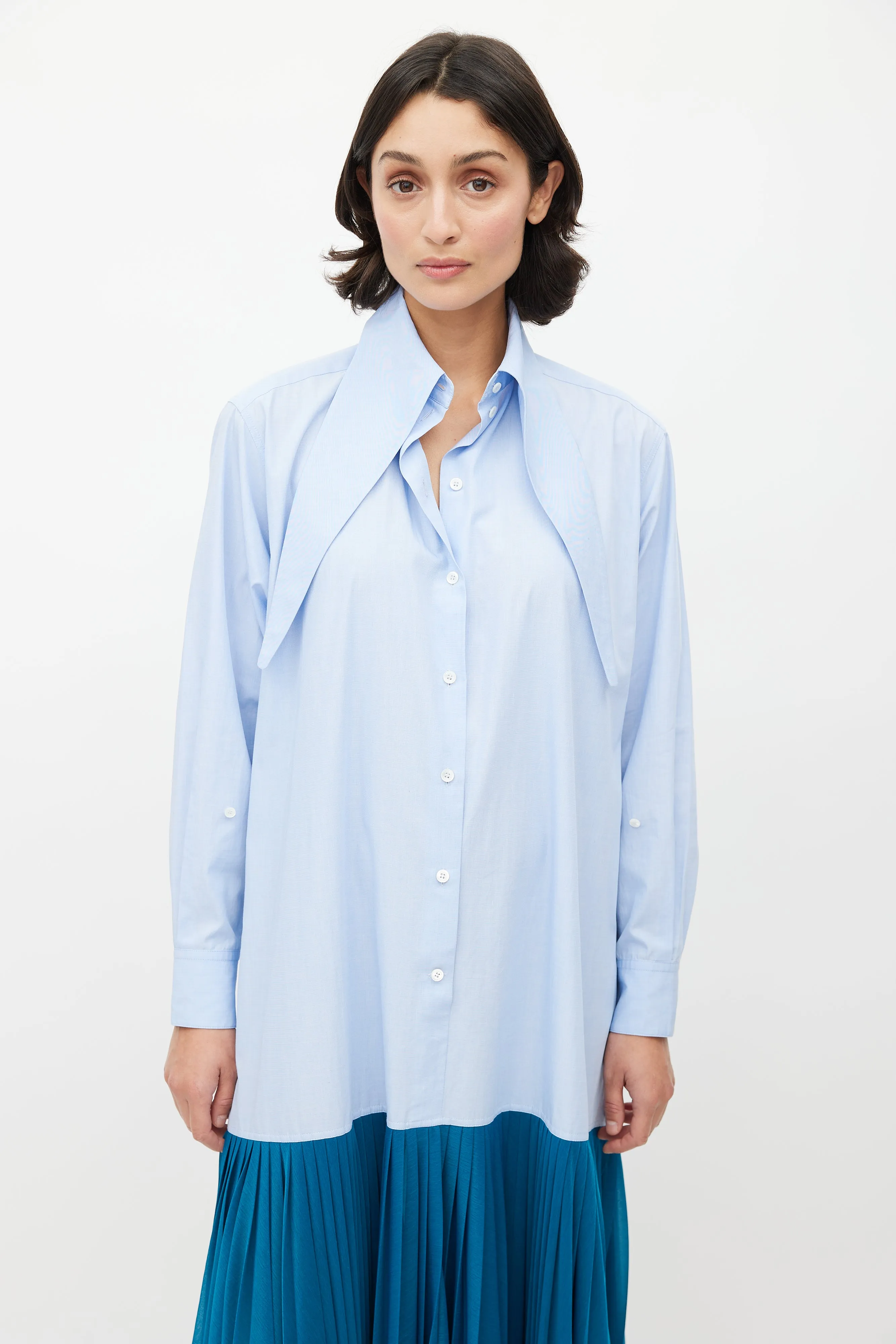 Spring 2017 Blue Pleated Shirt Dress