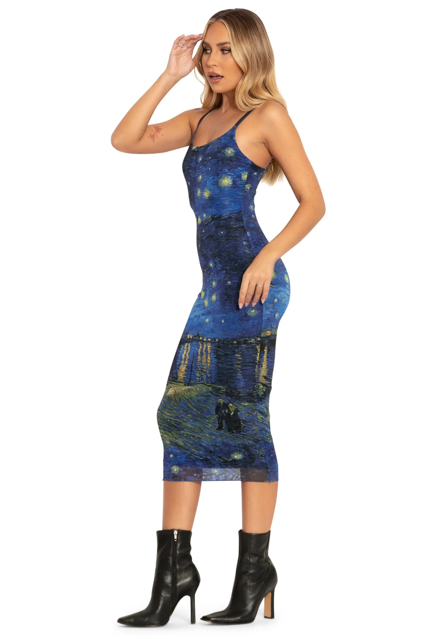 Starry Night Over The Rhône Sheer Bodycon Slip Dress