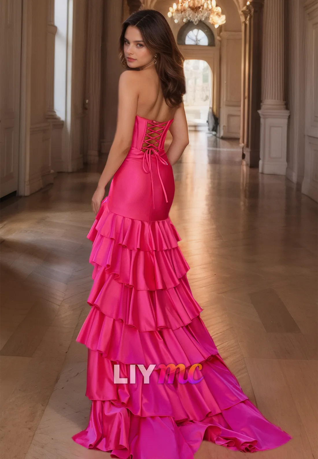 Sweetheart Sleeveless Pleated Tiered Side Slit A-Line Prom Dress