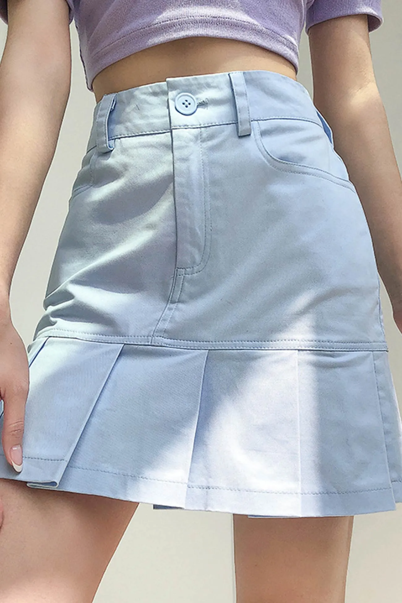 TastyHottie - A-line Denim Pleated Skirt