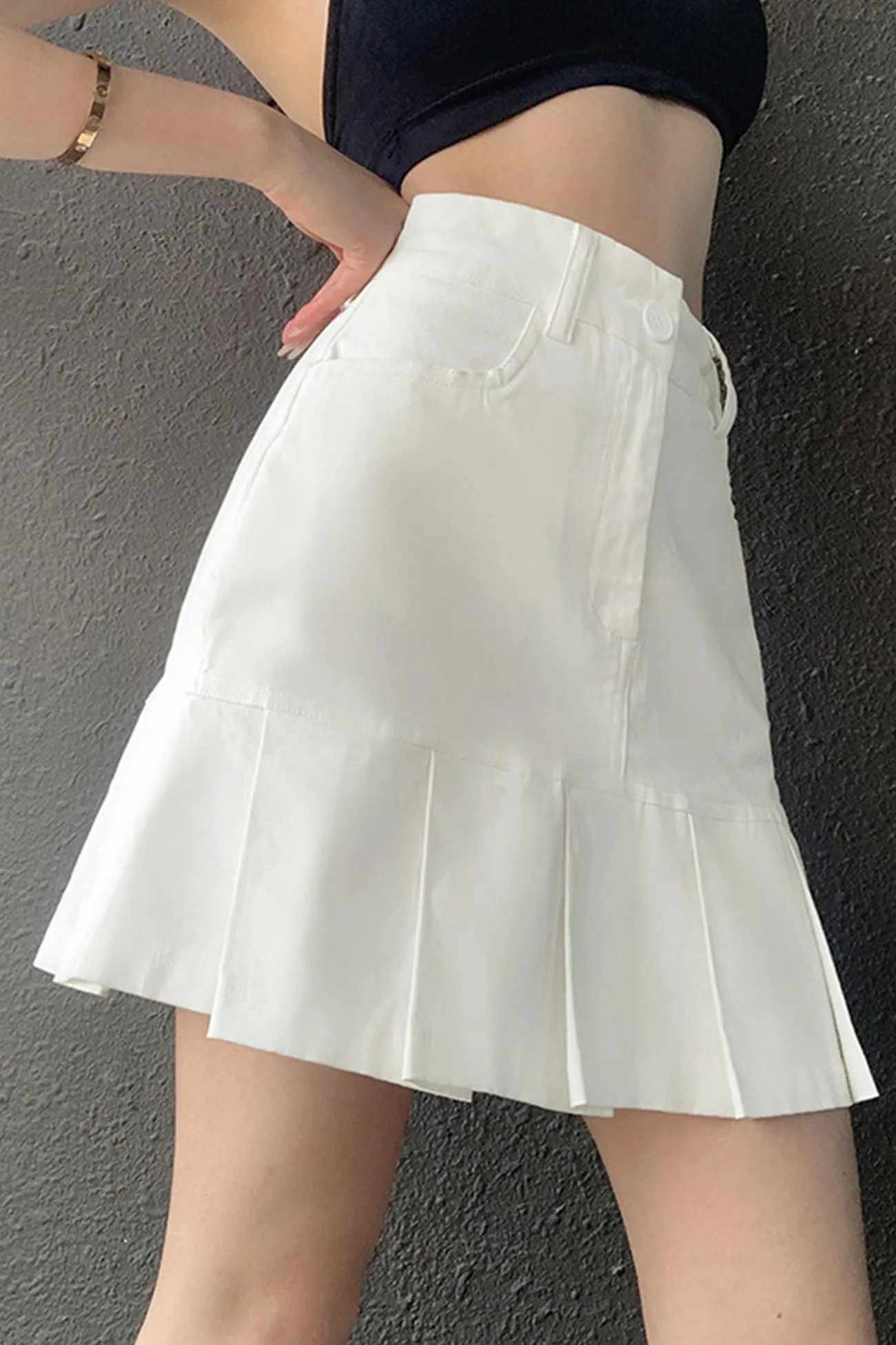 TastyHottie - A-line Denim Pleated Skirt