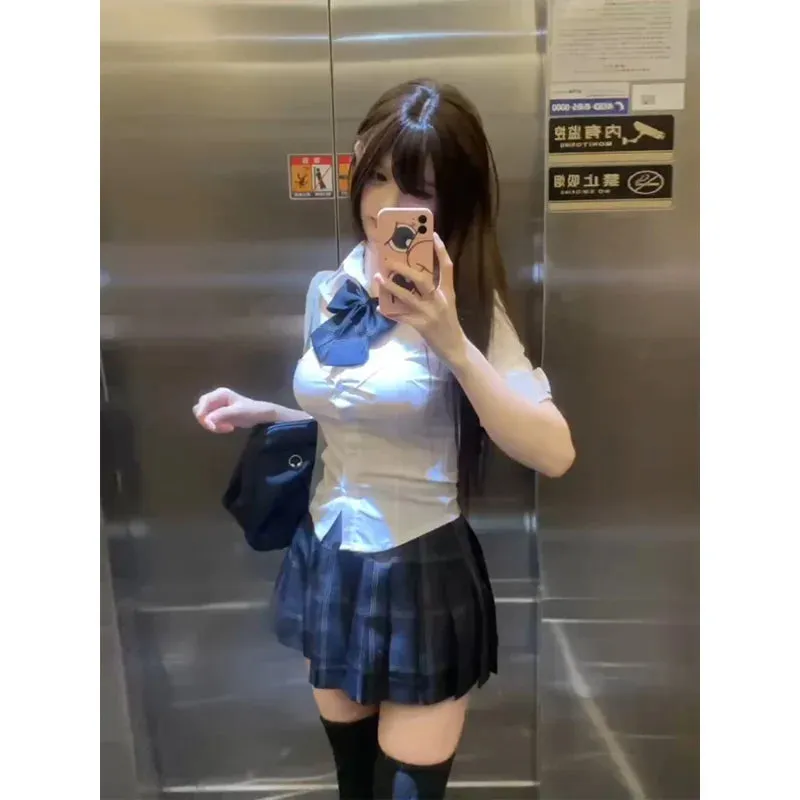 Territory S-8xl plus size American Jk school uniform original uniform bow pleated skirt college style slim shirt high waist skirt suit