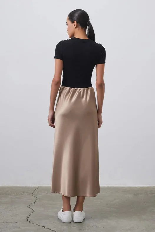 Tiana Straight Cut Satin Skirt Blonde