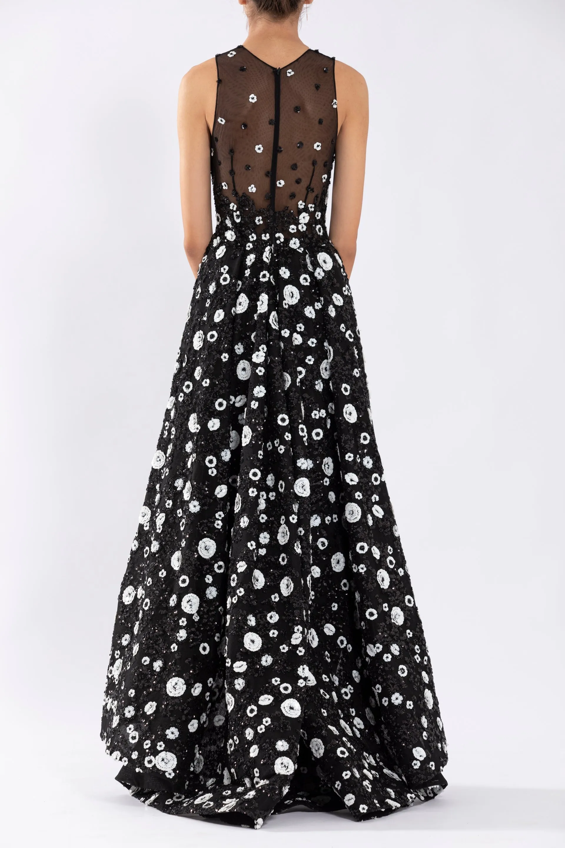 Tulle, high-low dress with dotted beading