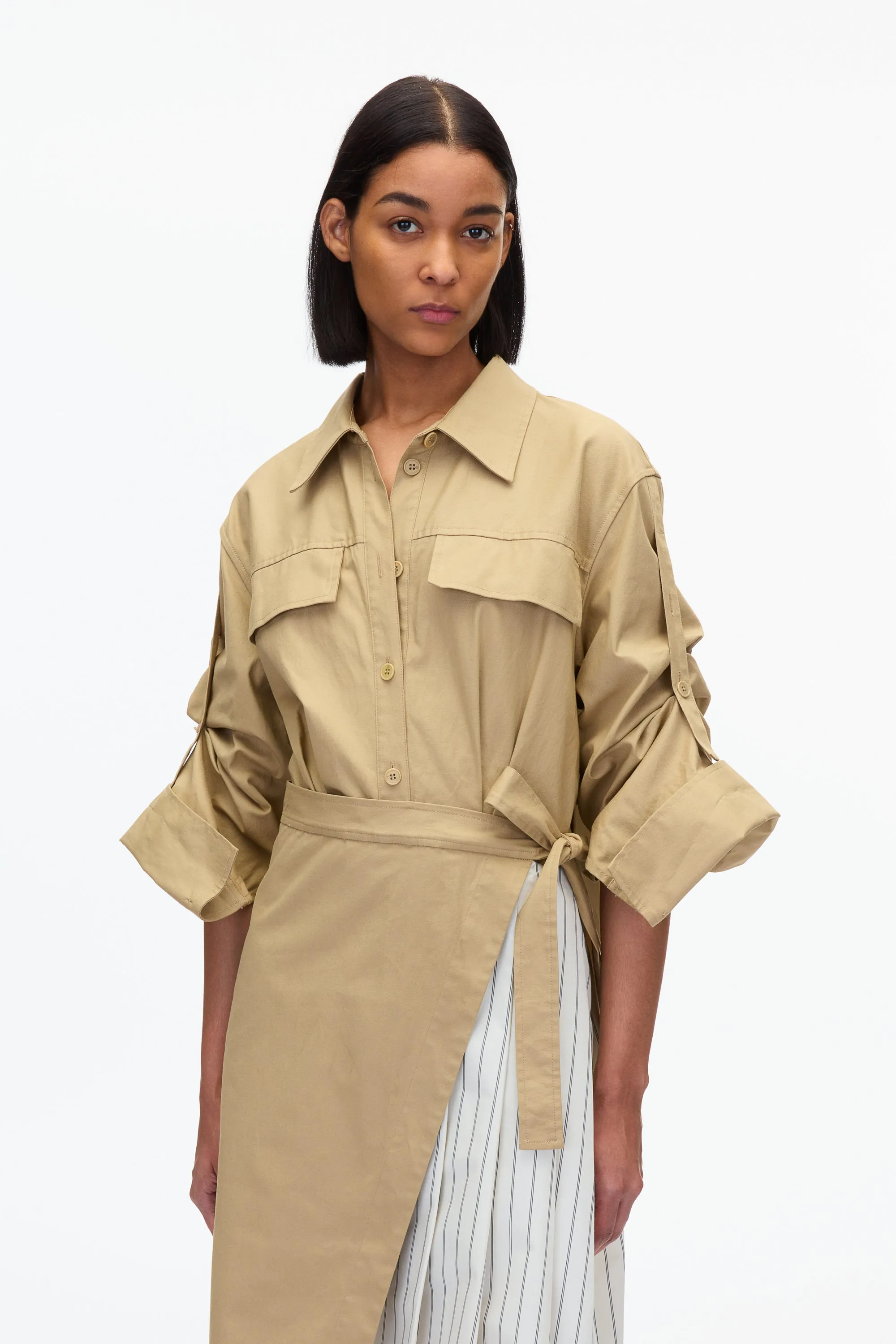 Utility Shirt Dress with Pleated Wrap Skirt