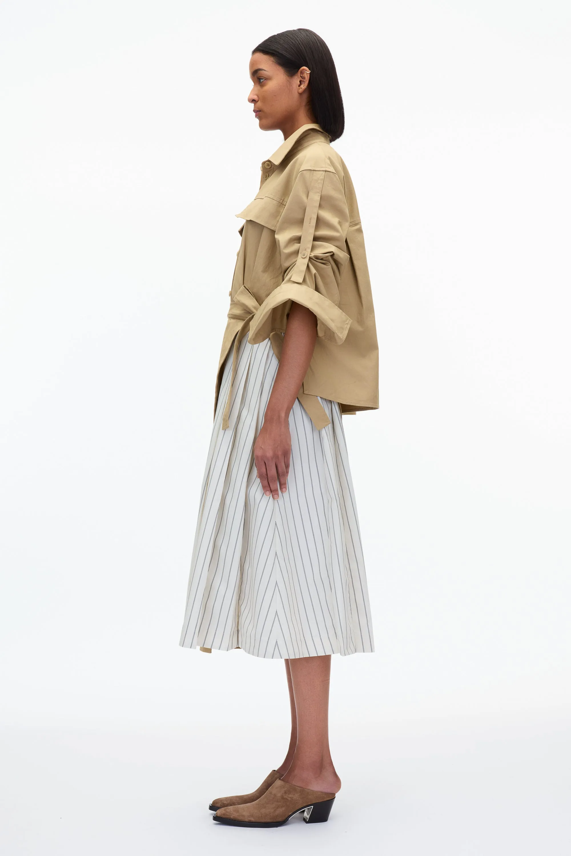 Utility Shirt Dress with Pleated Wrap Skirt