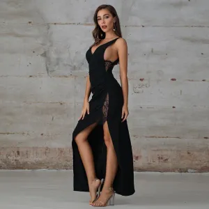 V Neck Maxi Elegant Asymmetrical Dress