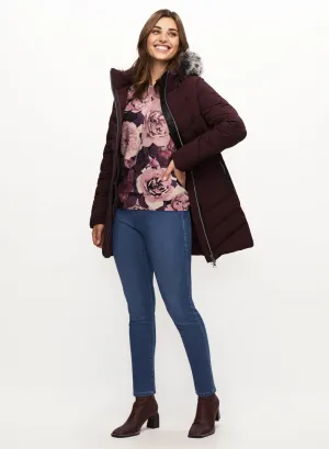 Vegan Down Coat & Floral Print Sweater