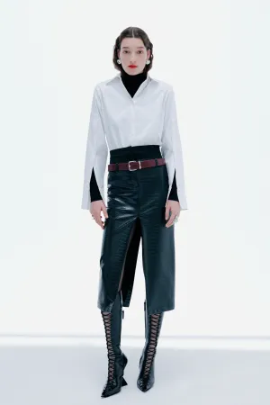 Vesper - Crocodile Vegan Leather Pencil Skirt