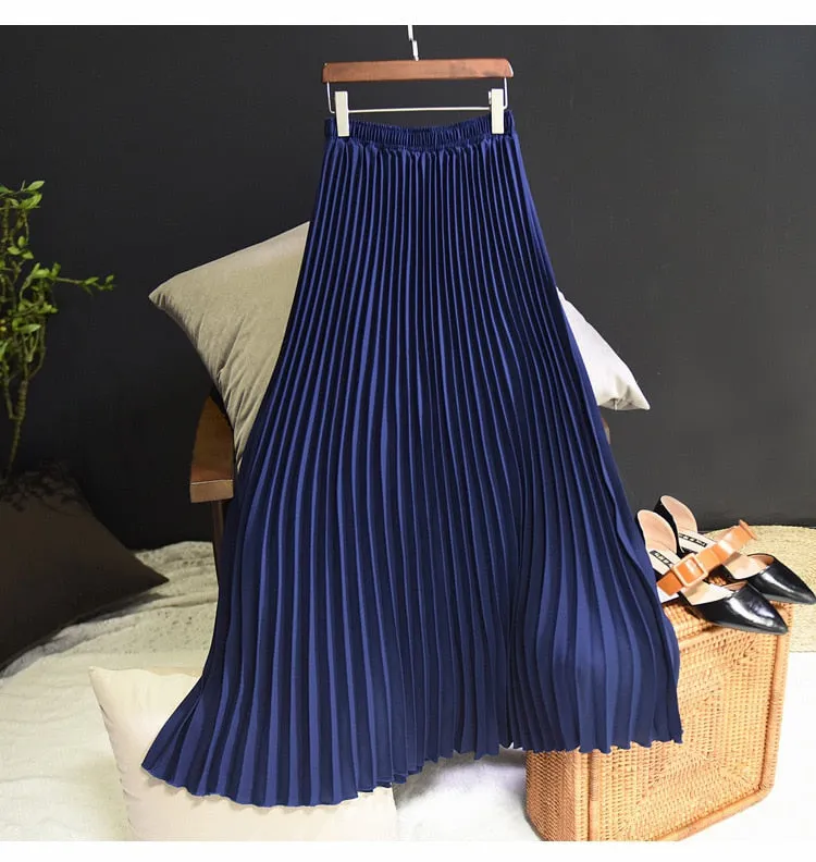 Vintage Pleated Midi Long Skirt