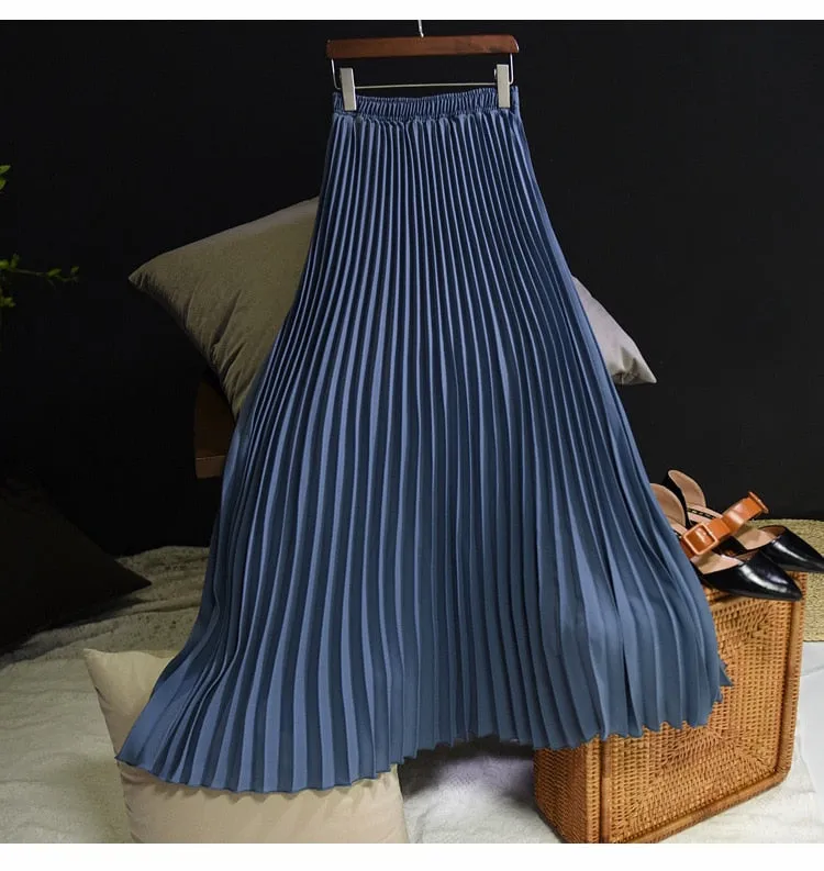 Vintage Pleated Midi Long Skirt