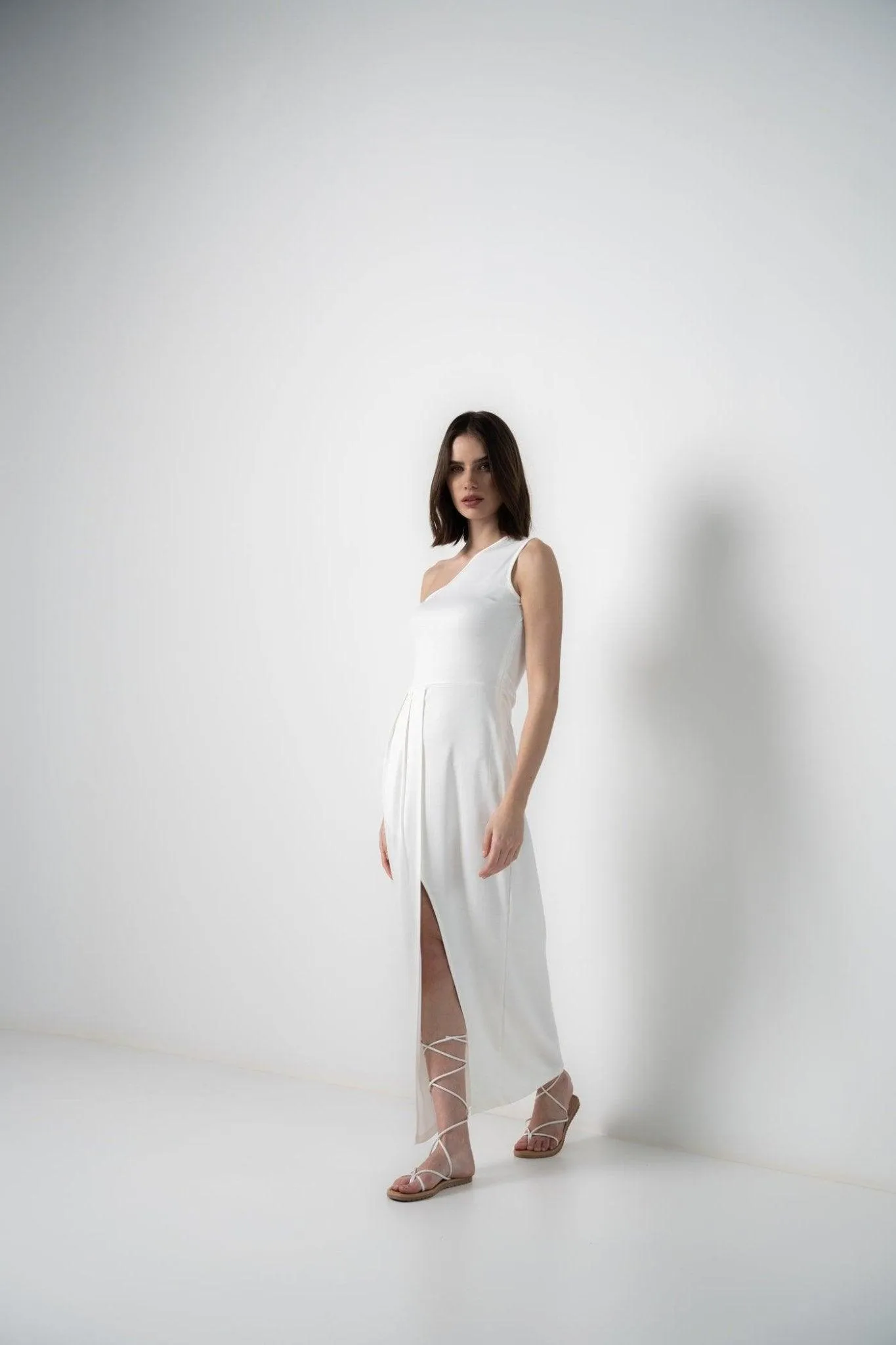 WHITE ASYMMETRIC DRESS