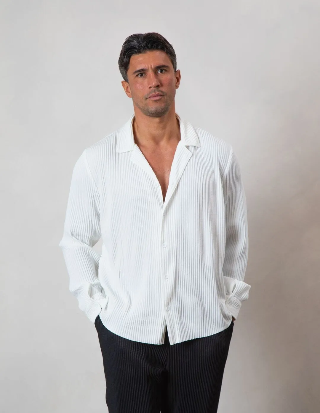 White Pleated L/S Shirt