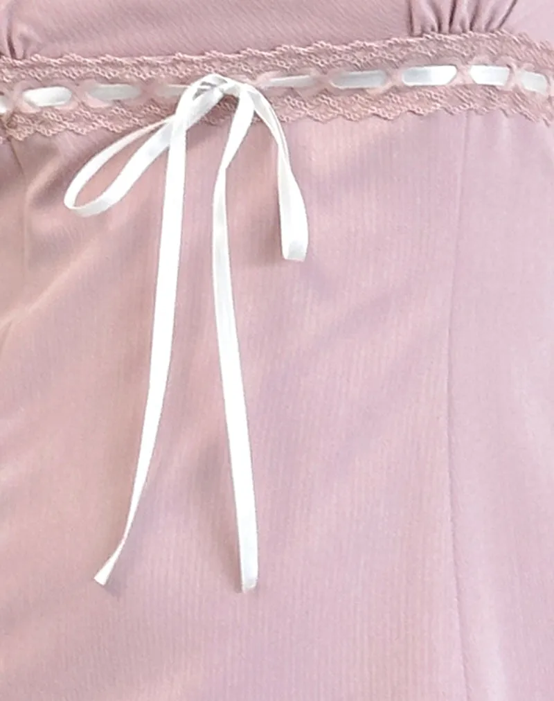 Wimala Dress in Dusky Pink with White Binding