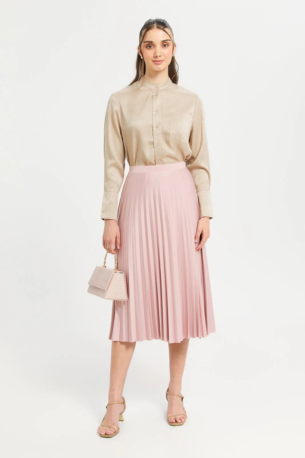 Women Beige Pleated Skirt