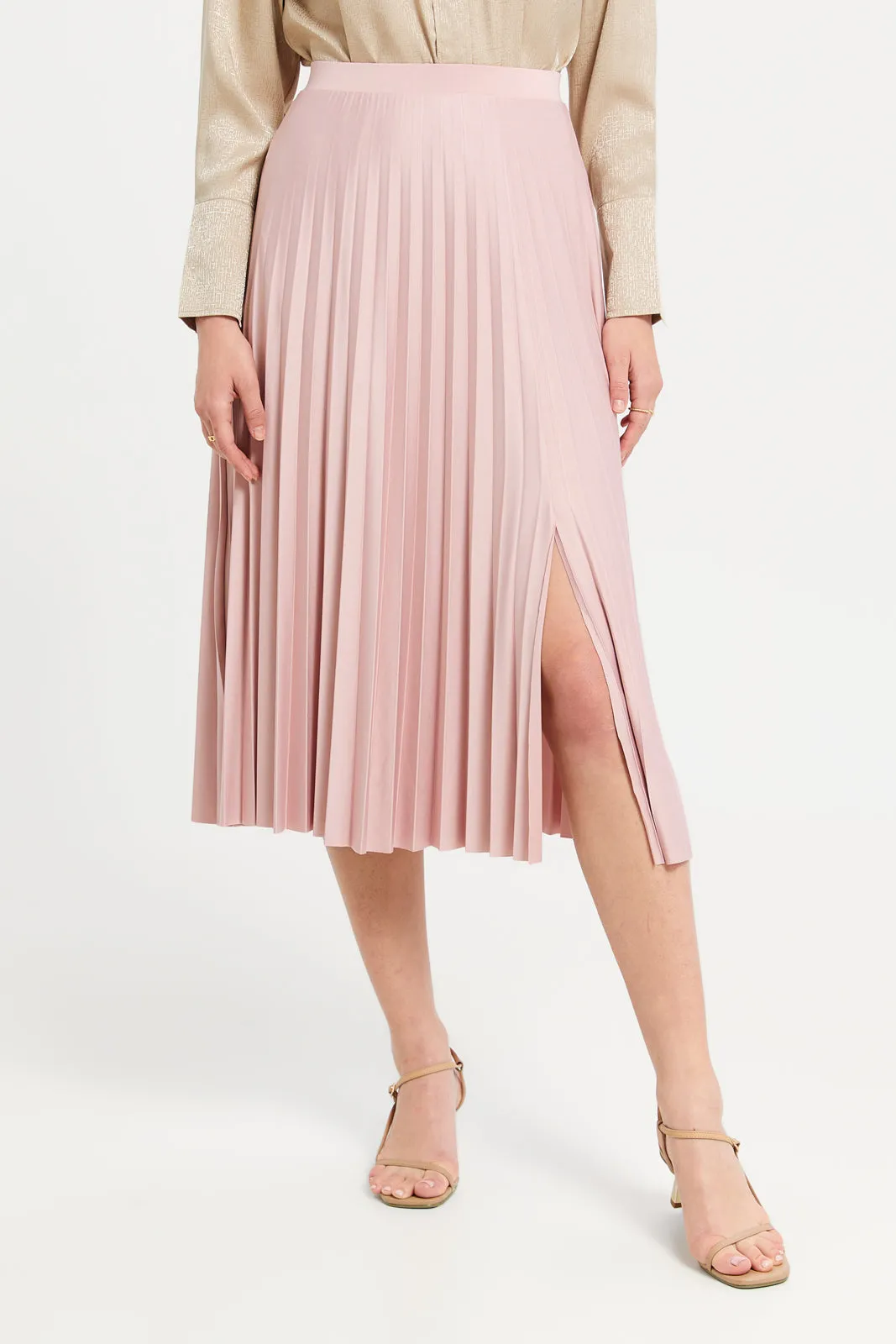 Women Beige Pleated Skirt