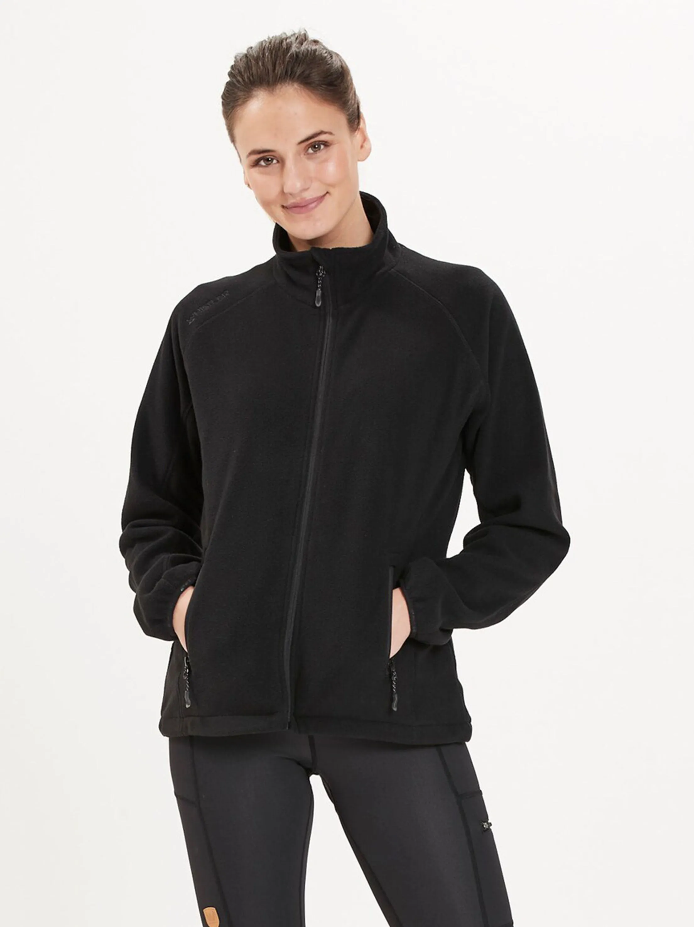 Women's High Neck Fleece Plain Jacket,Black