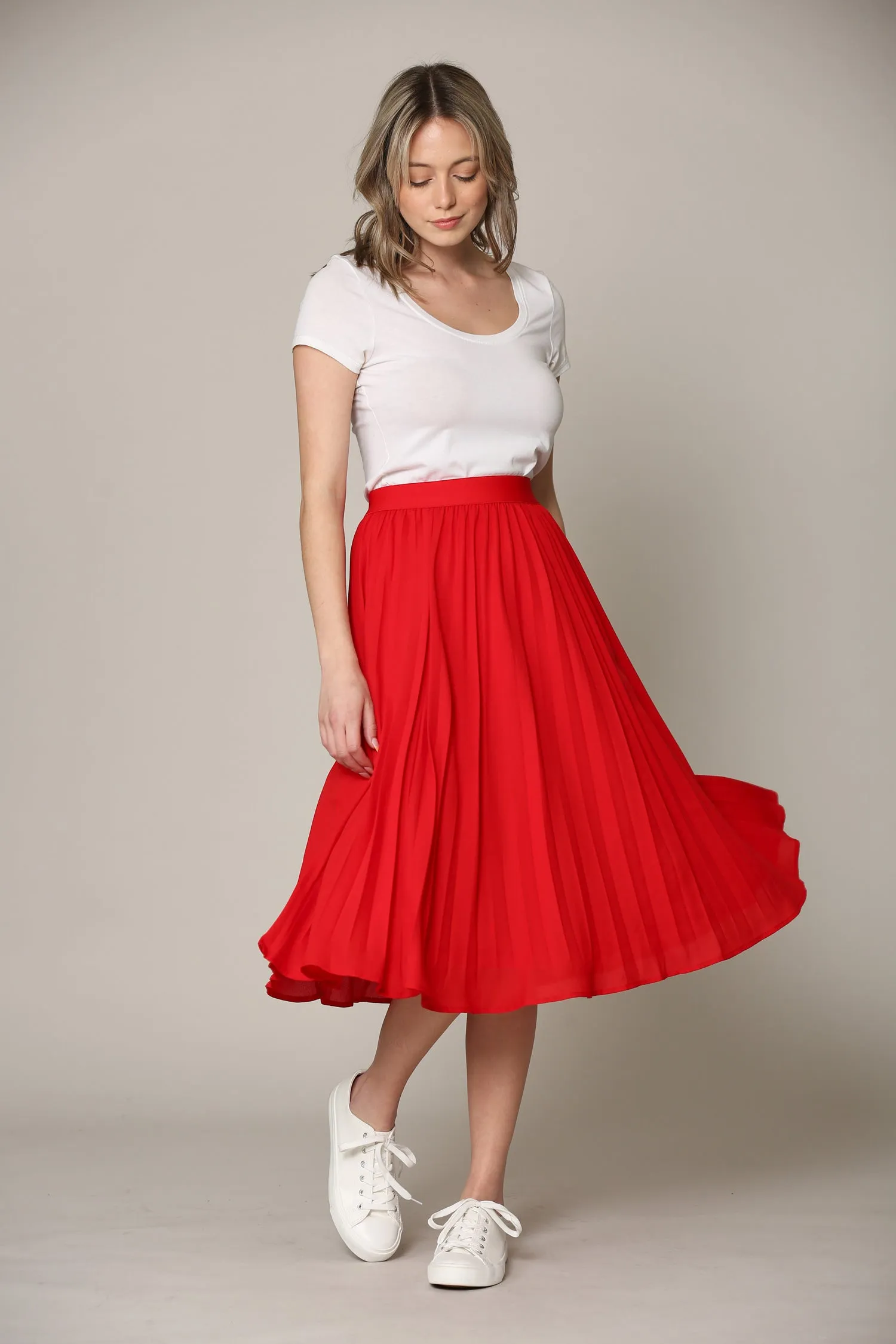 Women's Pleated Swing A-Line Midi Skirt