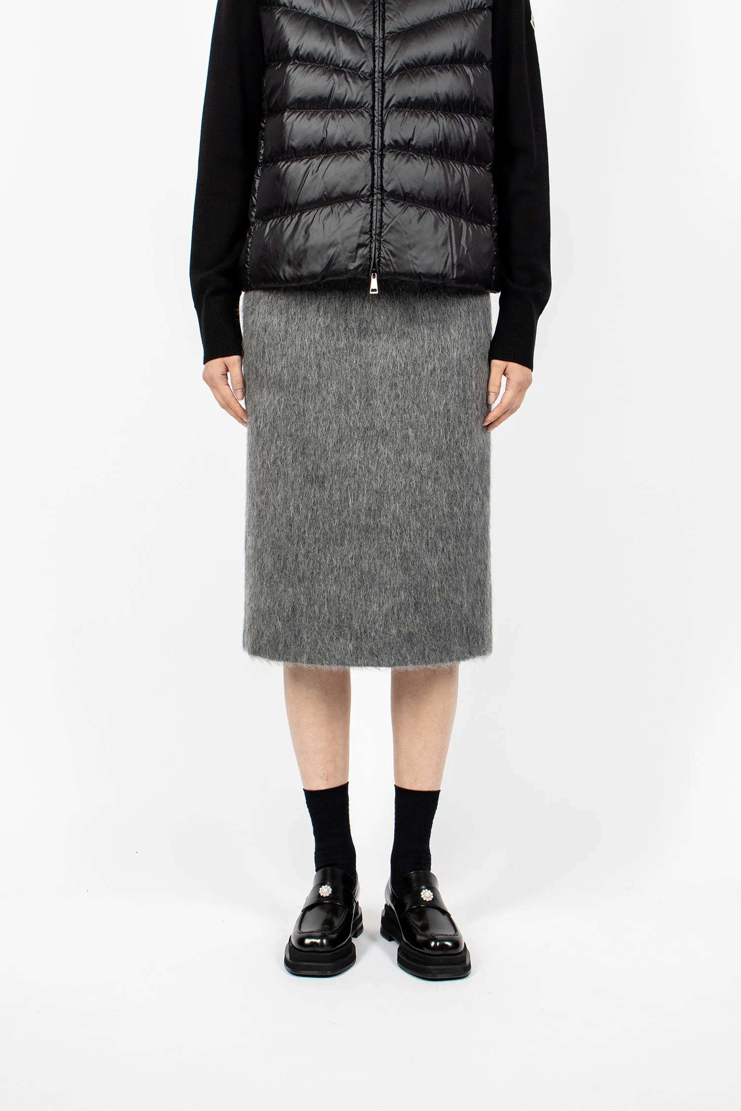 Wool And Mohair Blend Midi Skirt Grey