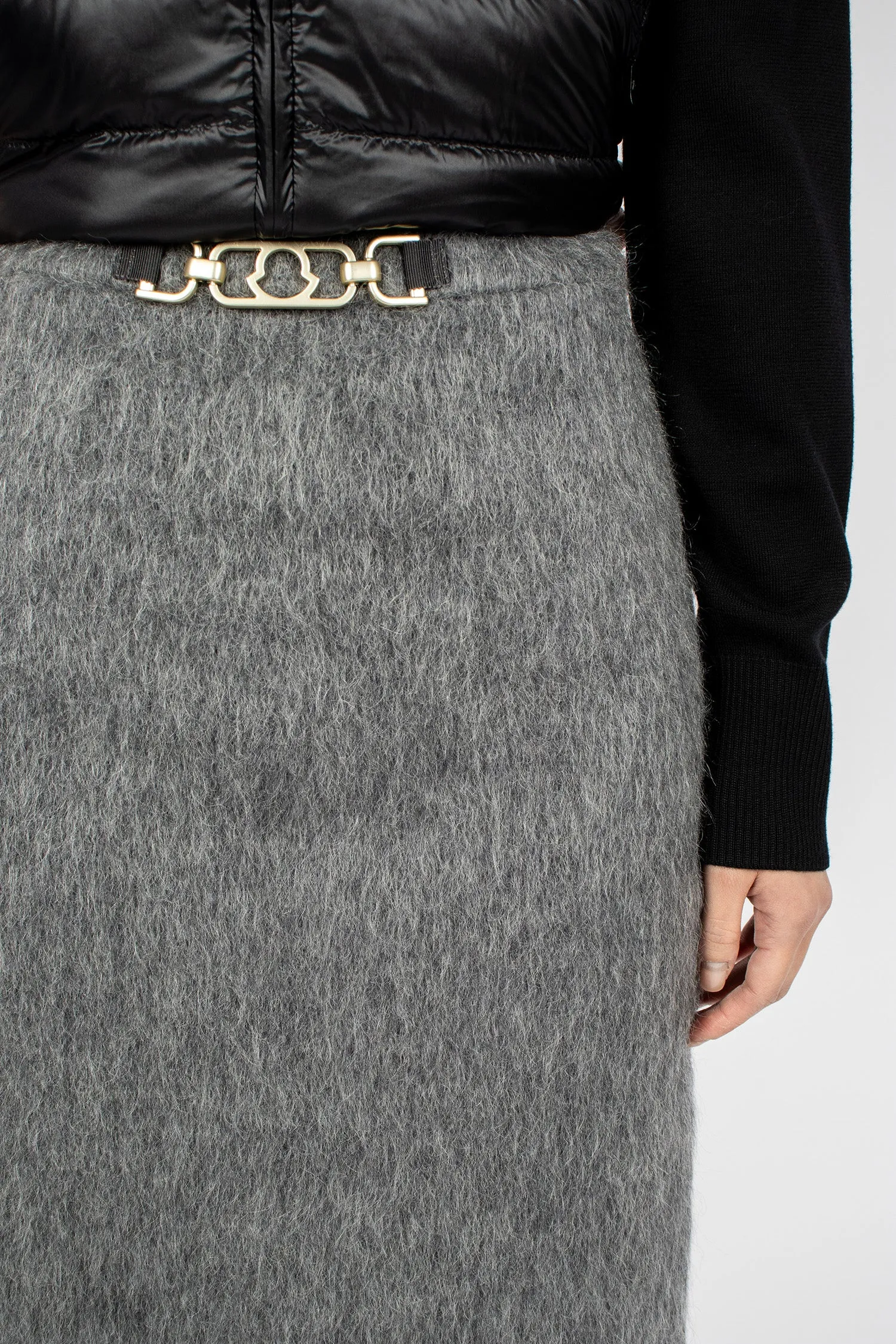 Wool And Mohair Blend Midi Skirt Grey